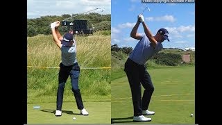 Justin Thomas golf swing  Long Iron faceon amp downtheline July 2017 [upl. by Burck]